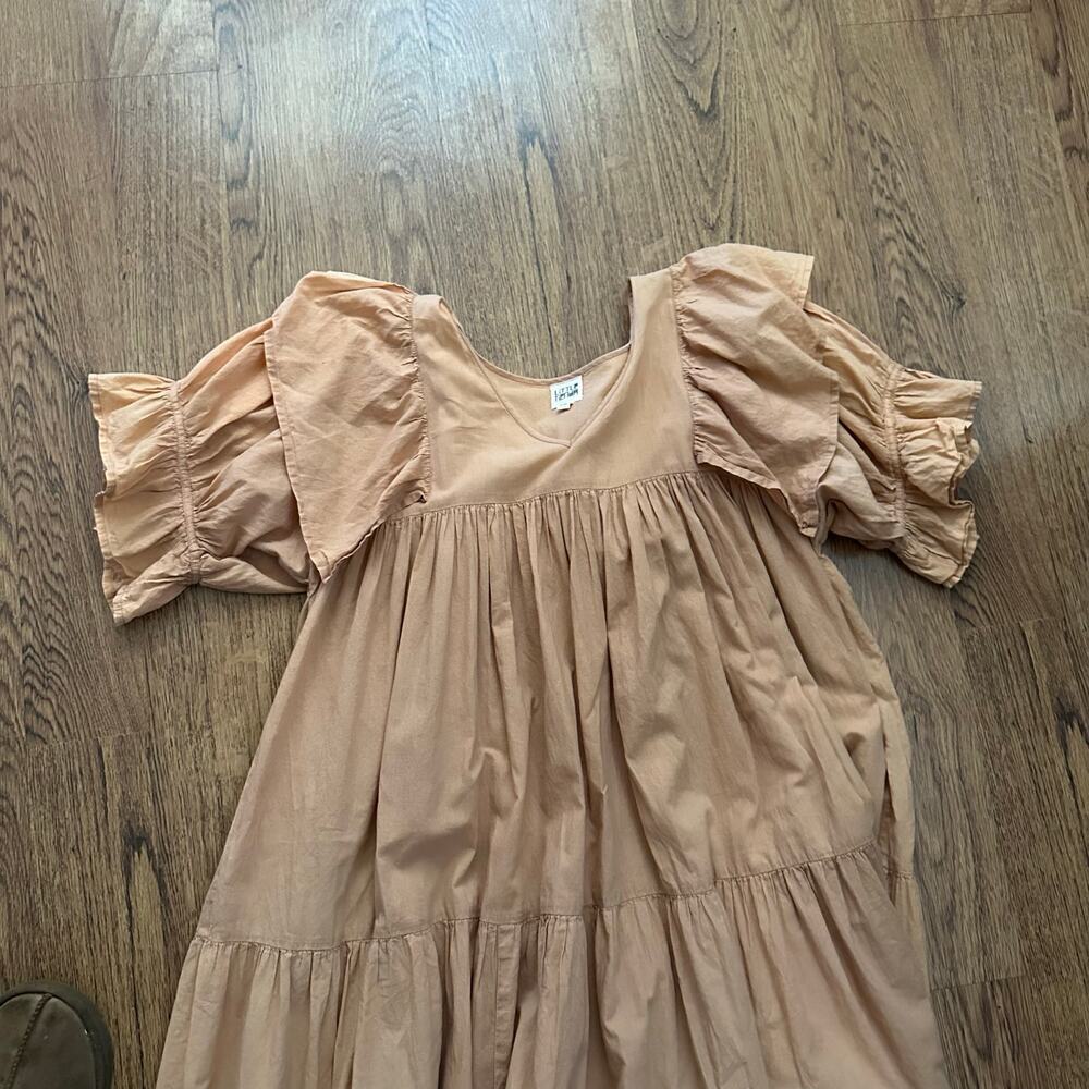 Little tienda tan orange oversized dress puff sleeve cotton ONE SIZE maxi flowy - Picture 2 of 11